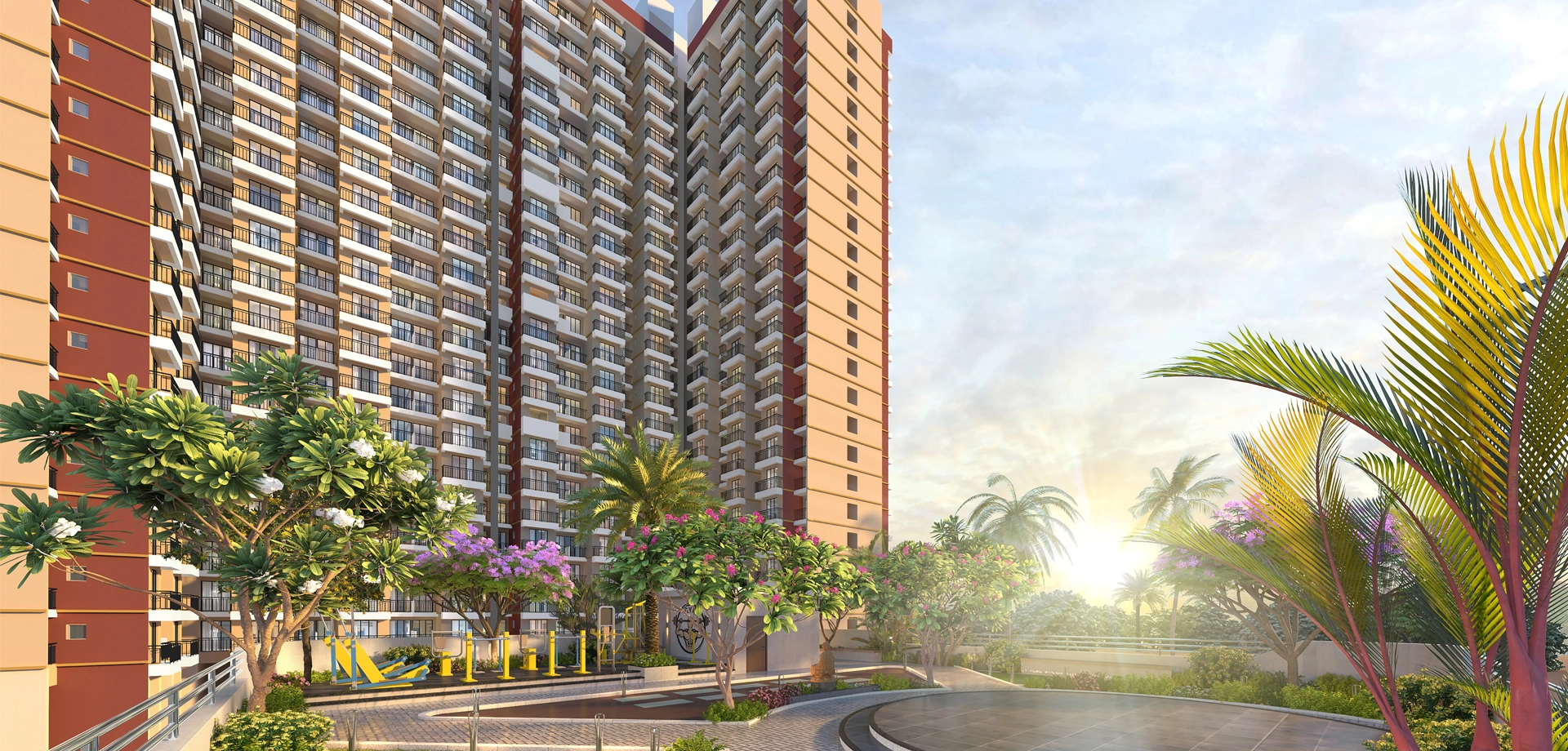 Suraksha Smart City - Elevation with garden view